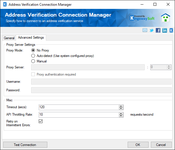 SSIS Address Verification Connection Manager - Advanced Settings